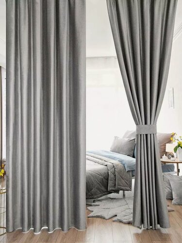 Изображение товара Шторы бархат антикоготь серые 500х265 см, 2 полотна, (каждое 250х265 см), лента 6 см, Erika Home (Evrika Home)