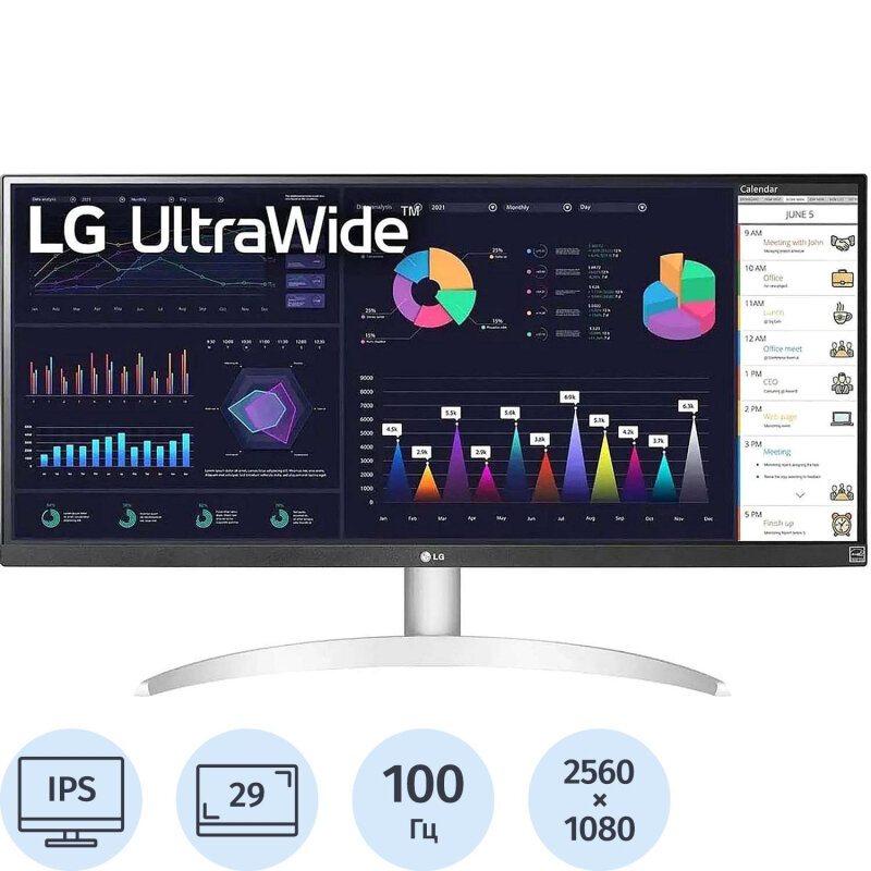Монитор LG (29WQ600-W)29/UWFHD/IPS/100Hz/350cd/5ms/HDMI/DP