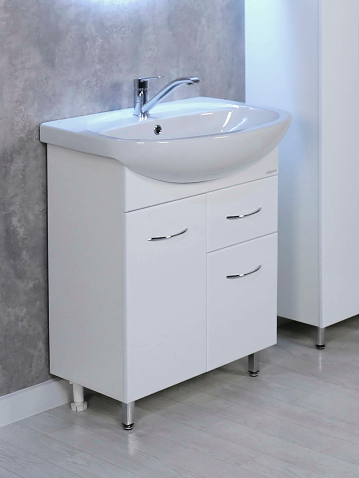 Тумба под раковину в ванную Onika Стелла 65 напольная, белая, с ящиком (ум. Стелла 65)