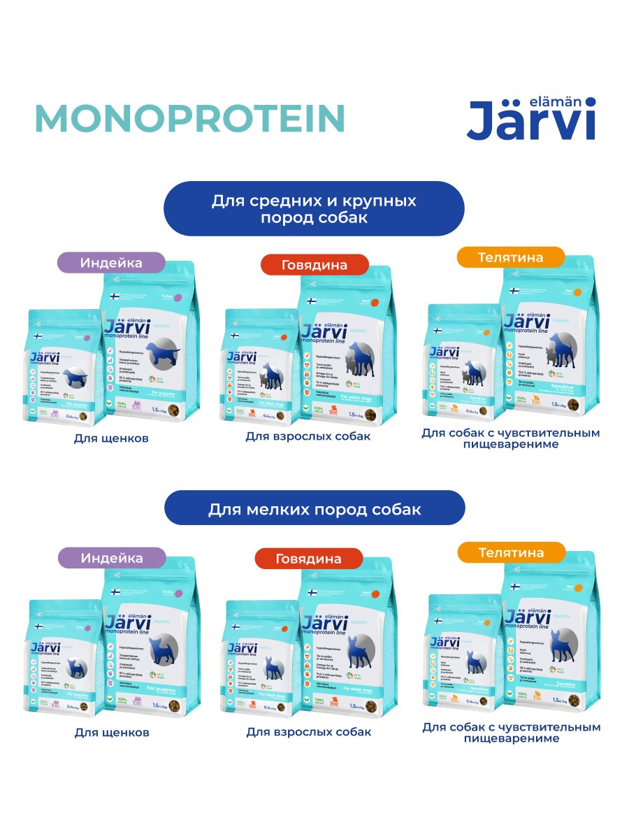 Jarvi сухой монопротеиновый полнорационный корм для взрослых собак средних и крупных пород (Говядина, 1,5 кг.) - фото №12