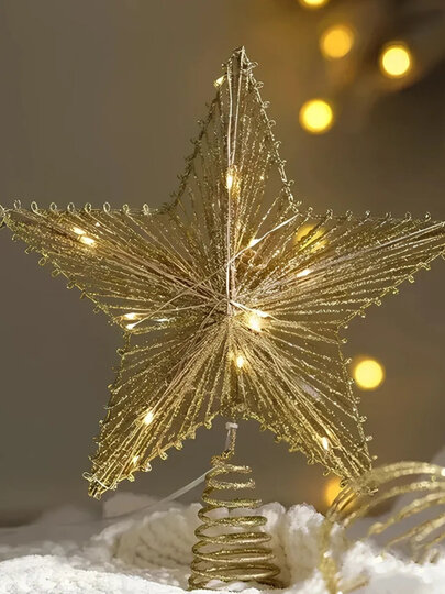 Звезда на елку верхушка, елочная звезда, с блеском для украшения