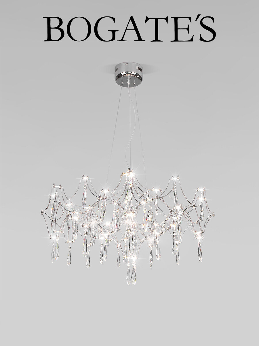 Люстра   подвесной светодиодный светильник с ПДУ Bogate s Tense 443 1  40 Вт  3000К 4000К 6000К  с хрусталем  цвет хром