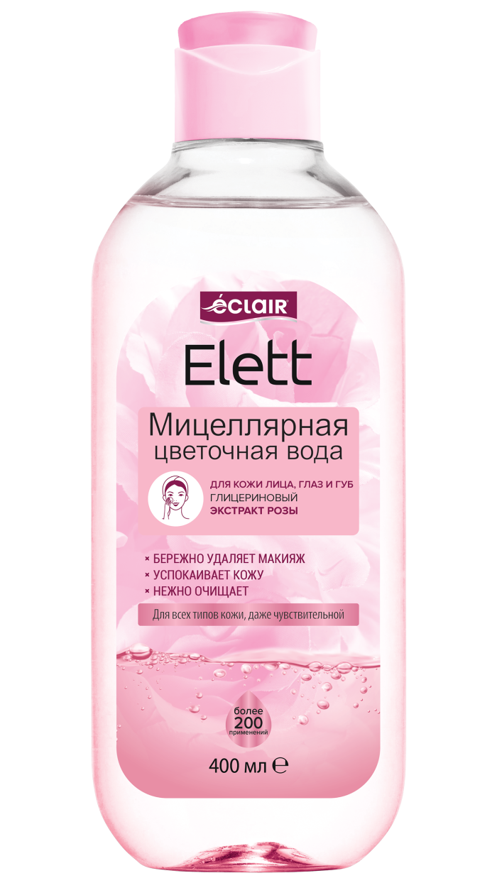 Мицеллярная вода ECLAIR "Elett", с экстрактом розы, для снятия макияжа, 400 мл