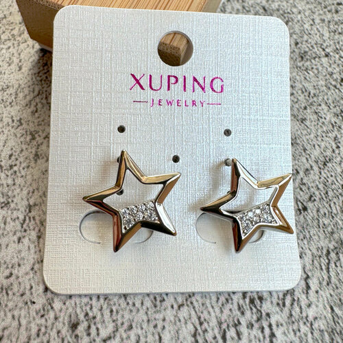 фото Серьги конго xuping jewelry серьги-кольца "звёзды в фианитах", фианит, размер/диаметр 17 мм, серебряный