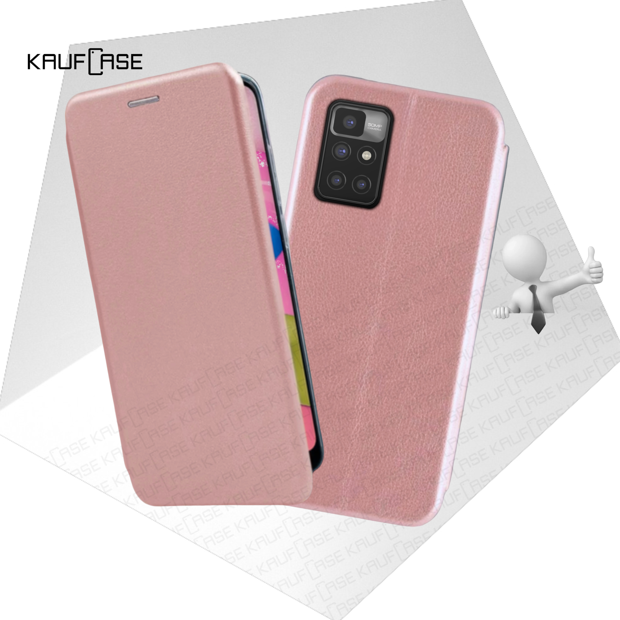 Чехол книжка для телефона Xiaomi Redmi 10 /10 2022 /10 Prime (6.5"), розовое золото. Текстура под кожу