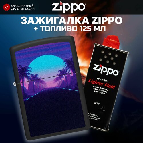 Зажигалка бензиновая ZIPPO 49809 Sunset Black Light + Бензин для зажигалки топливо 125 мл зажигалка бензиновая zippo 49699 black light eye бензин для зажигалки топливо 125 мл