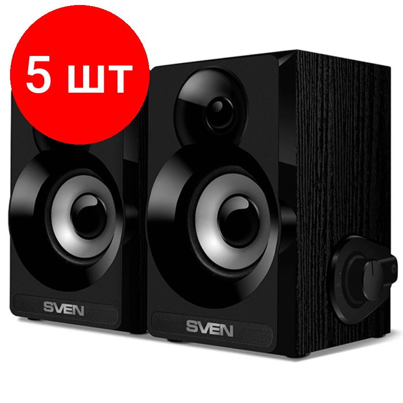 Комплект 5 штук, Колонки 2.0 Sven АС SPS-517, черный, 6 Вт, питание USB (SV-016180)