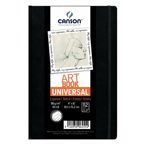 Блокнот для зарисовок Canson Universal 96г/кв. м 10.2*15.2см 112листов твердая обложка застежка-резинка черный