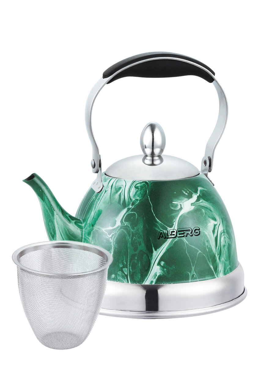 фото Чайник для плиты с фильтром ALBERG AL-3037 1 литр, термостойкое покрытие «Изумруд»