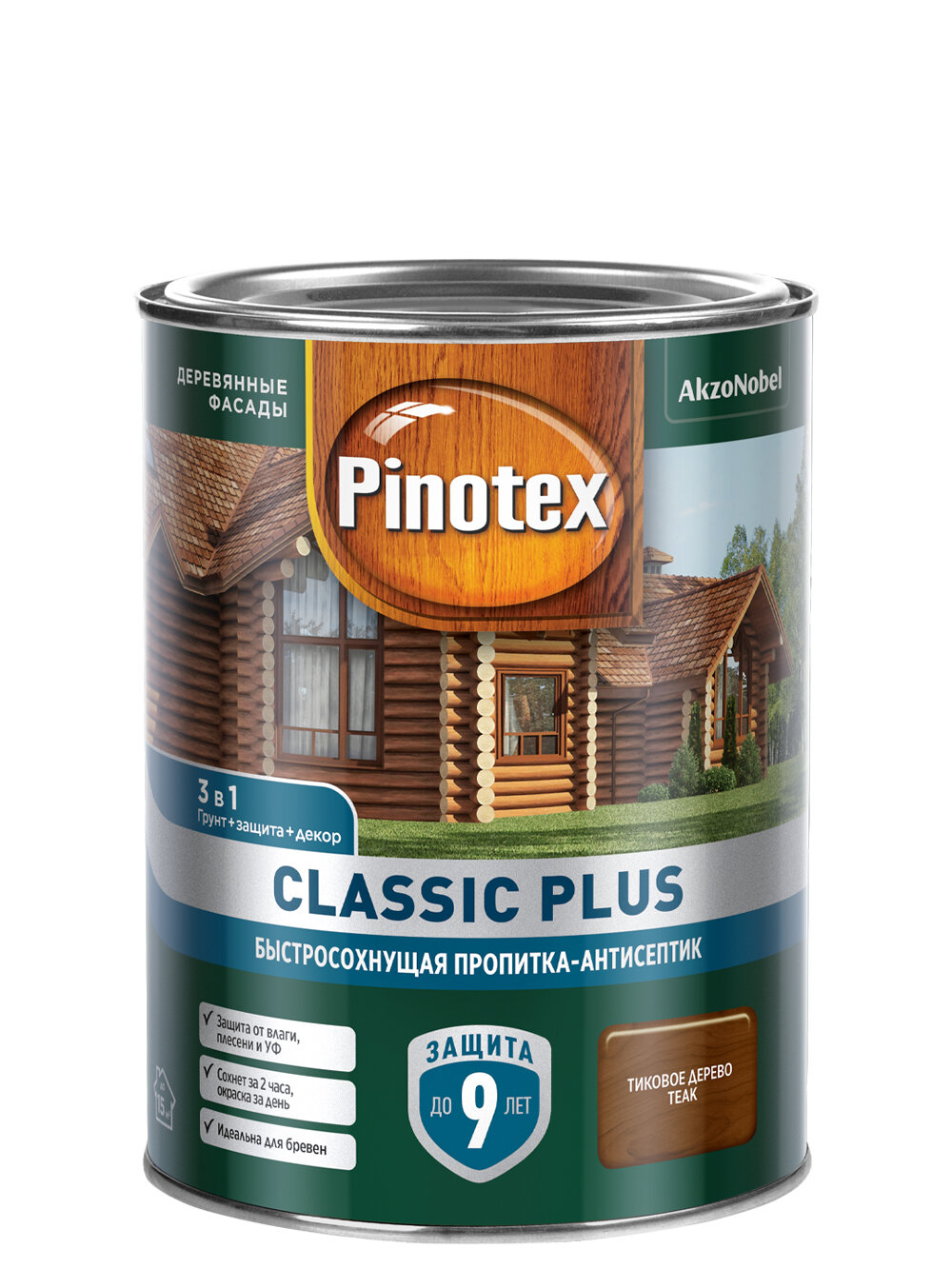 фото Пропитка декоративная для защиты древесины Pinotex Classic Plus 3 в 1 тиковое дерево 1 л.