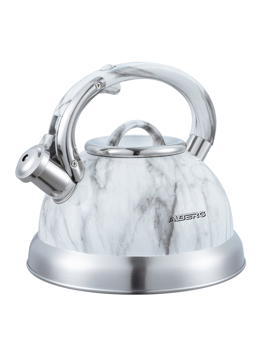 фото Чайник для плиты со свистком ALBERG AL-3048 3 литра, термостойкое покрытие «Белый мрамор»