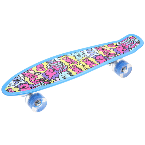Скейтборд 22" (пенниборд) пластиковый (колеса с подсветкой) сине-розовый Сomics