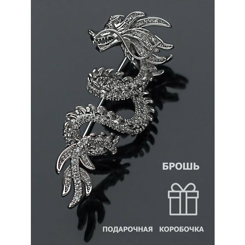 фото Брошь дракон с фианитами, фианит, серебряный petro-jewelry