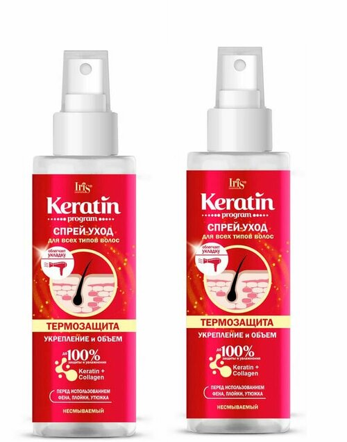 Iris KERATIN PROGRAM Спрей-Уход для всех типов волос Термозащита, 200 мл, 2 уп.