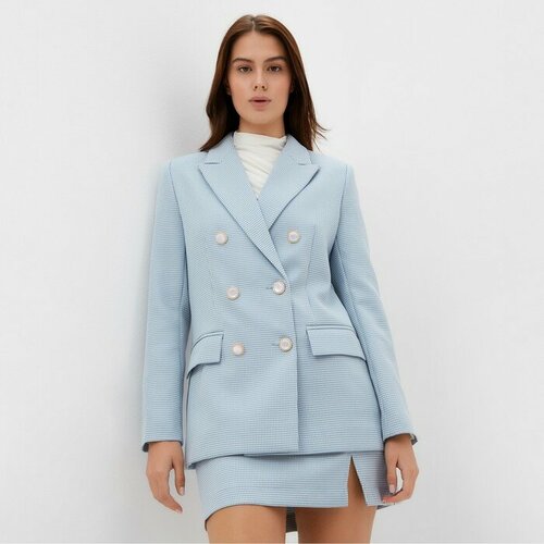 Пиджак MIST, размер 46, голубой, белый пиджак твидовый двубортный mist р 44 синий