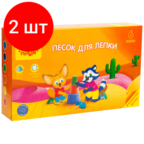 кинетический песок мульти пульти енот в пустыне 4 цвета голубой 0 48 кг Комплект 2 шт, Песок для лепки Мульти-Пульти Енот в пустыне, 6 цветов, 720г, в баночке, 4 формочки, карт. упаковка