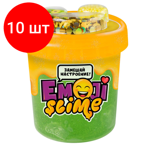 Комплект 10 шт, Слайм Slime Emoji. Зеленый, 120г