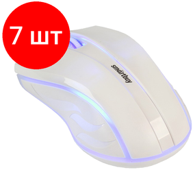 Комплект 7 шт, Мышь Smartbuy ONE 338, USB, с подсветкой, белый, 2btn+Roll