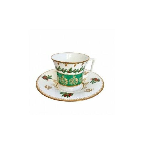 Чашка с блюдцем чайная Еловые веточки (Юлия) 210 мл Императорский фарфоровый завод (ИФЗ) 81.30700.00.1