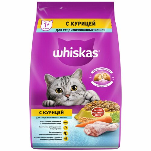 Корм сухой для кошек Whiskas 1.9кг подушечки с курицей стерилизованных