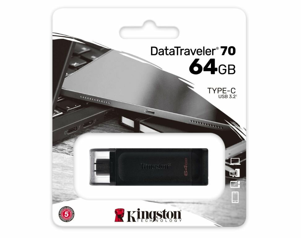 Флэш-накопитель KINGSTON USB-C 3.2 64GB DT70/64GB, черный