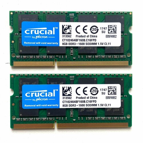 Модуль памяти Crucial 8gb DDR3 1600 SODIMM 1.5v модуль памяти crucial ct25664bd160b