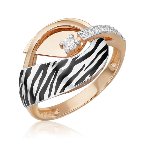 фото Кольцо diamant online, комбинированное золото, 585 проба, фианит, эмаль, размер 18
