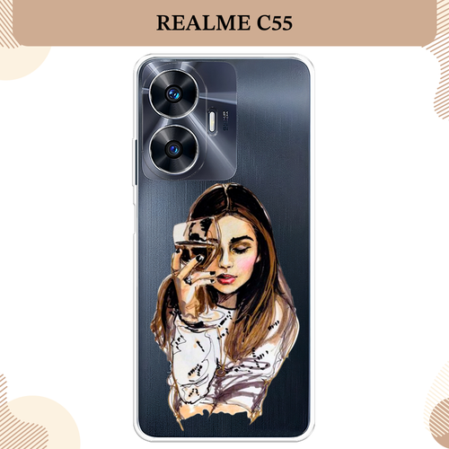 Силиконовый чехол Девушка с бокалом на Realme C55 / Реалми C55, прозрачный силиконовый чехол на realme c55 реалми c55 девушка лес