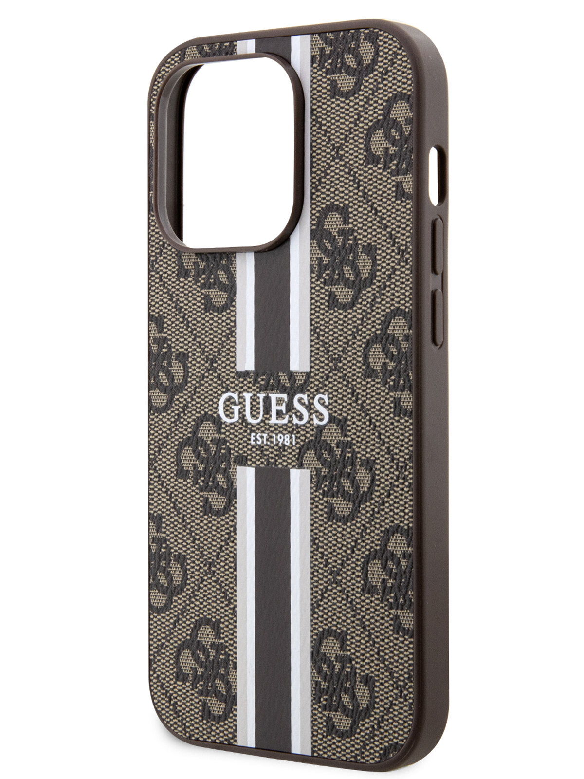 Guess для iPhone 15 Pro Max чехол PU 4G Stripes Hard Brown (MagSafe)