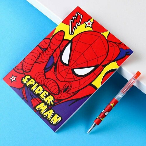 фото Канцелярский набор, блокнот а6, ручка, наклейки, человек-паук (комплект из 10 шт) marvel