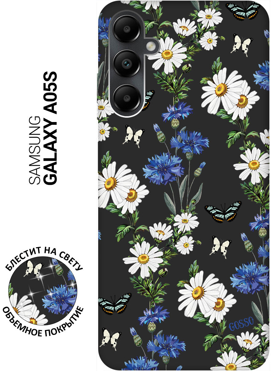 Силиконовый чехол на Samsung Galaxy A05s / Самсунг А05с с рисунком "Hello, Camomiles" Soft Touch черный