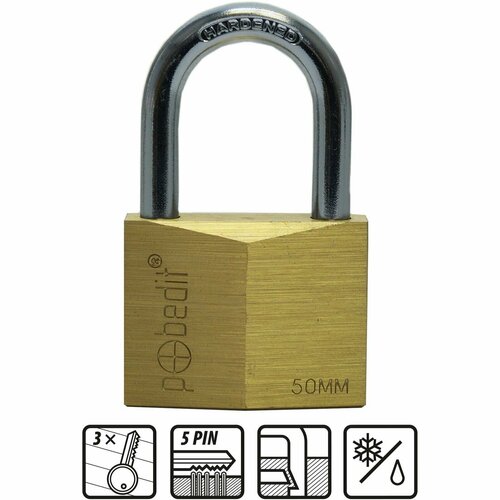 Замок навесной латунный корпус с закаленной дужкой 60 мм Pobedit 585₽