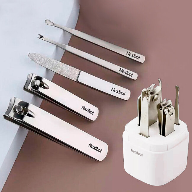 Маникюрный набор Xiaomi NexTool Nail Clipper Set (NE20015), 5 предметов в футляре: пилочка (металлическая), кусачки (книпсер) 2 шт, триммер для кутикулы, лопатка для кутикулы