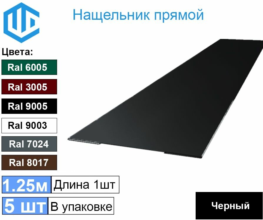 Нащельник прямой металлический 50мм Черный Ral 9005