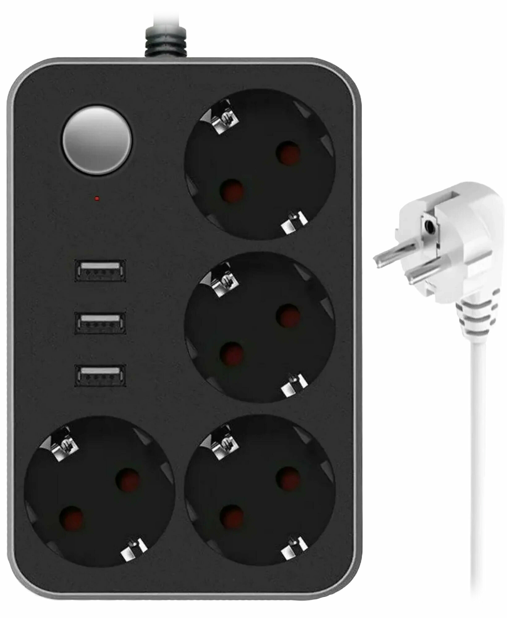 Сетевой фильтр Lucky Hawk 4 Power Socket Black/Grey (314) (4 Розетки + 3 USB) 3m