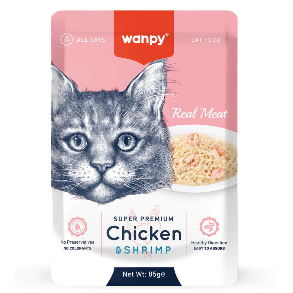 фото Wanpy Cat влажный корм для взрослых кошек с кусочками курицы и гребешка, в паучах - 85 г х 12 шт