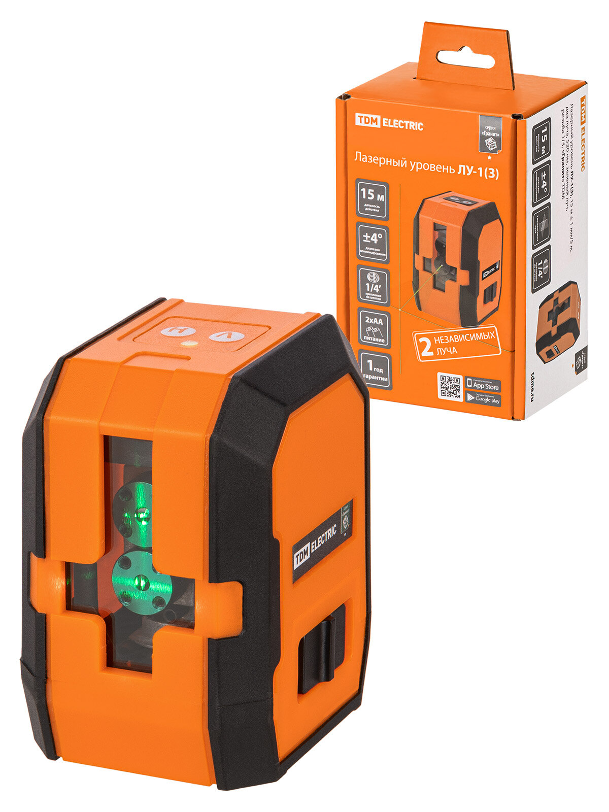 фото Лазерный уровень ЛУ-1(З), 15 м ± 1 мм5 м, два луча, 520 нм, зеленый луч, резьба 14, «Гранит», TDM SQ10180301 (1 шт.)