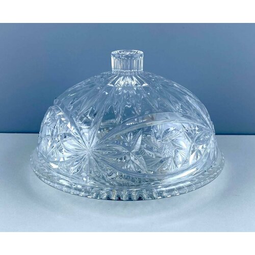 Винтажная масленка с крышкой. Хрусталь, алмазная грань. СССР, 1980-е.