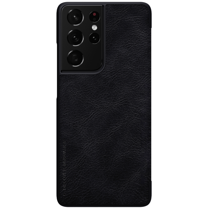 фото Кожаный чехол книжка от Nillkin для смартфона Samsung Galaxy S21 Ultra, серия Qin Leather, черный цвет