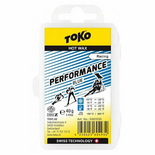 Парафин углеводородный TOKO Performance blue (-9°С -30°С) 40 г. жидкий парафин toko base performance liquid paraffin blue 100ml 5502046 10°с 30°с