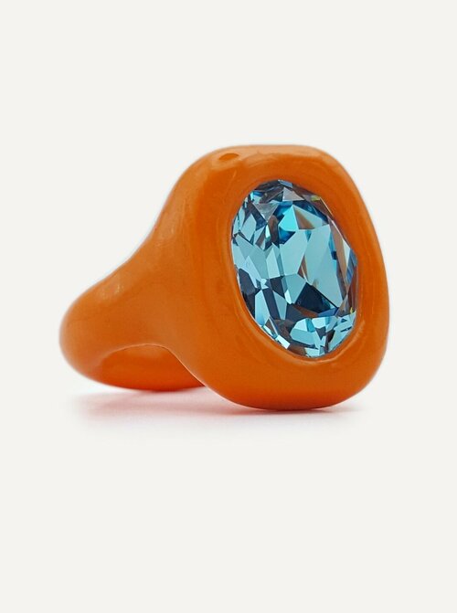 Кольцо оранжевое с бирюзовым кристаллом Otevgeni, кристаллы Swarovski, размер 19.5, оранжевый, бирюзовый