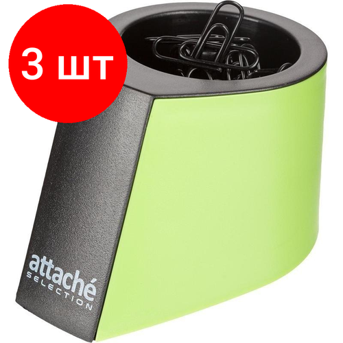 Комплект 3 штук, Скрепочница магнитная Attache Selection, цвет черный/зеленый