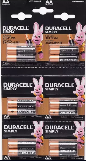 Батарейки Duracell пальчиковые АА 12 штук (6х2)