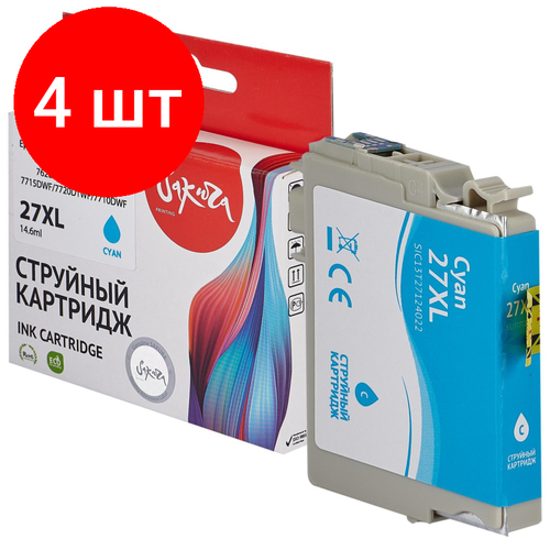 Комплект 4 штук, Картридж струйный Sakura C13T27124022 27XL C вод. гол. для Epson WF-7110DTW комплект 2 штук картридж струйный sakura c13t27124022 27xl c вод гол для epson wf 7110dtw