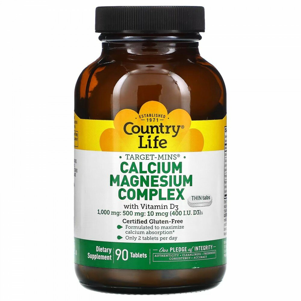 Комплекс кальция и магния с витамином D3 Country Life 90 таблеток