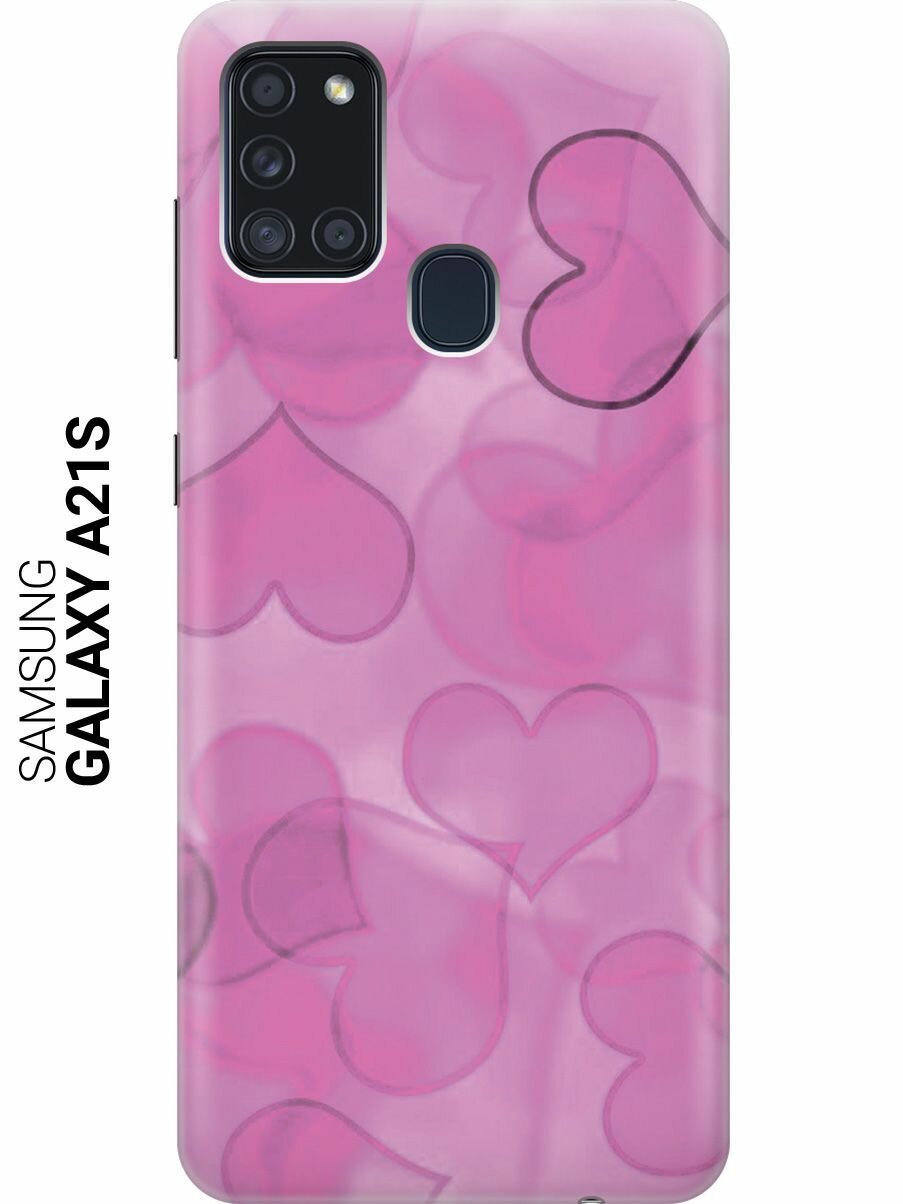 Силиконовый чехол на Samsung Galaxy A21s, Самсунг А21с с принтом "Розовые сердечки"