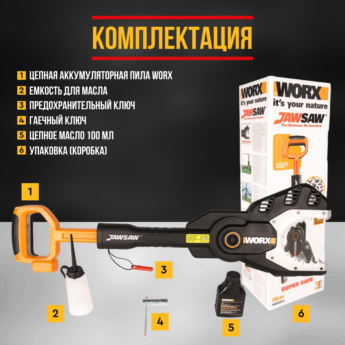 WORX Цепная аккумуляторная пила WORX 20В без АКБ и ЗУ WG329E.9 - фотография № 5