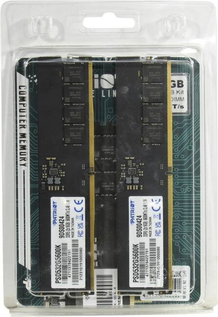 Оперативная память Patriot Signature DDR5 - 2x 16Gb, 5600 МГц, DIMM, CL46 (psd532g5600k) - фото №7