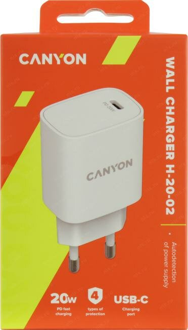 Зарядное устройство сетевое Canyon CNE-CHA20W02 PD 20Вт, USB-C, защита от КЗ, сверхтока, перегрева, перегрузки, белый - фото №13