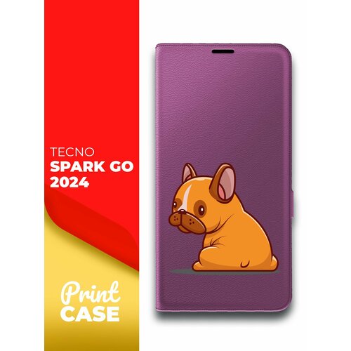 Чехол на Tecno Spark Go 2024 (Техно Спарк Гоу 2024) фиолетовый книжка эко-кожа отделение для карт и магнитами Book Case, Miuko (принт) Бульдог чехол на tecno spark go 2024 техно спарк гоу 2024 зеленый опал книжка эко кожа отделение для карт и магнитами book case miuko принт доллар тату